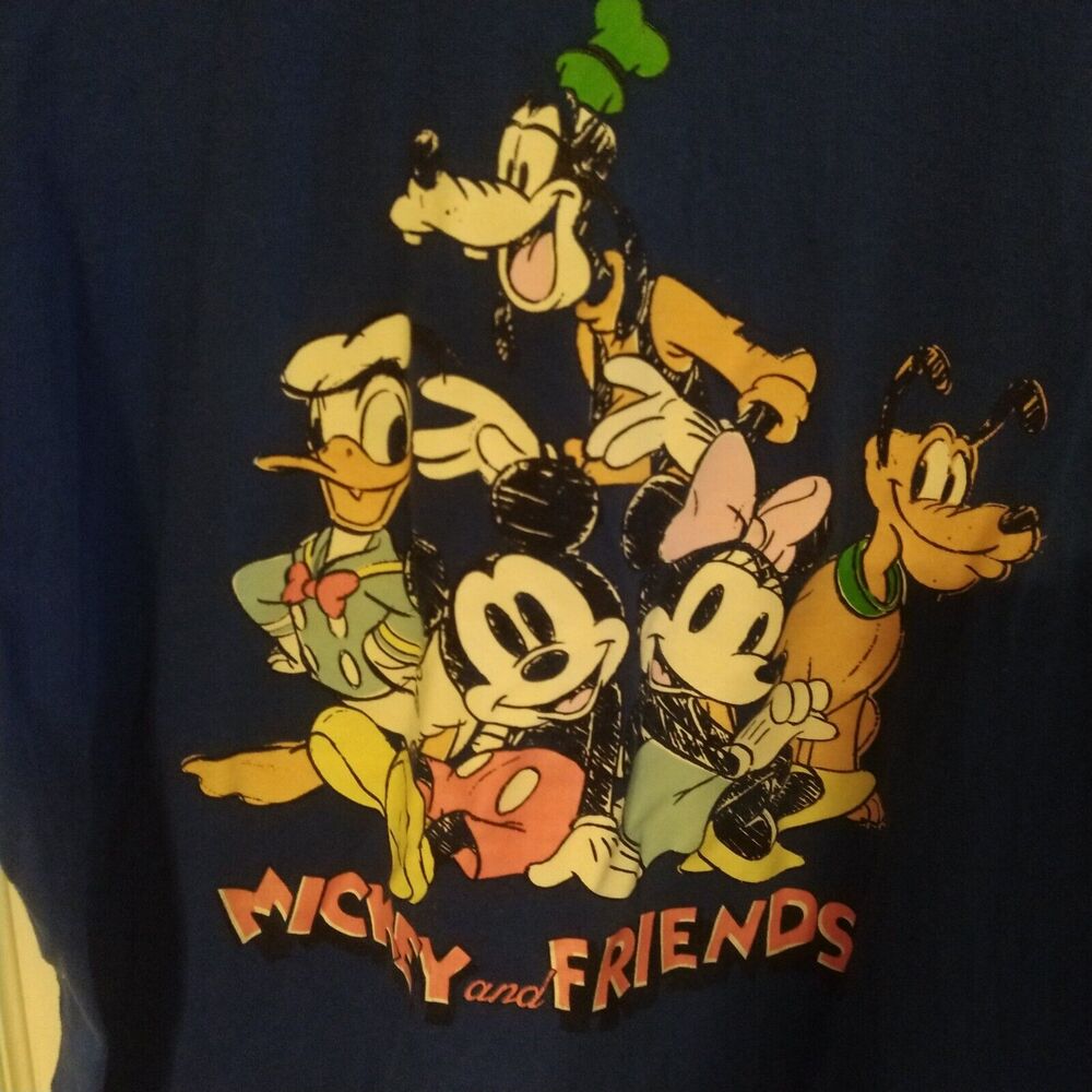 LADY'S DISNEY MICKY & FRIENDS Large PRINT CREW NECK BLUE T-SHIRT Lg L